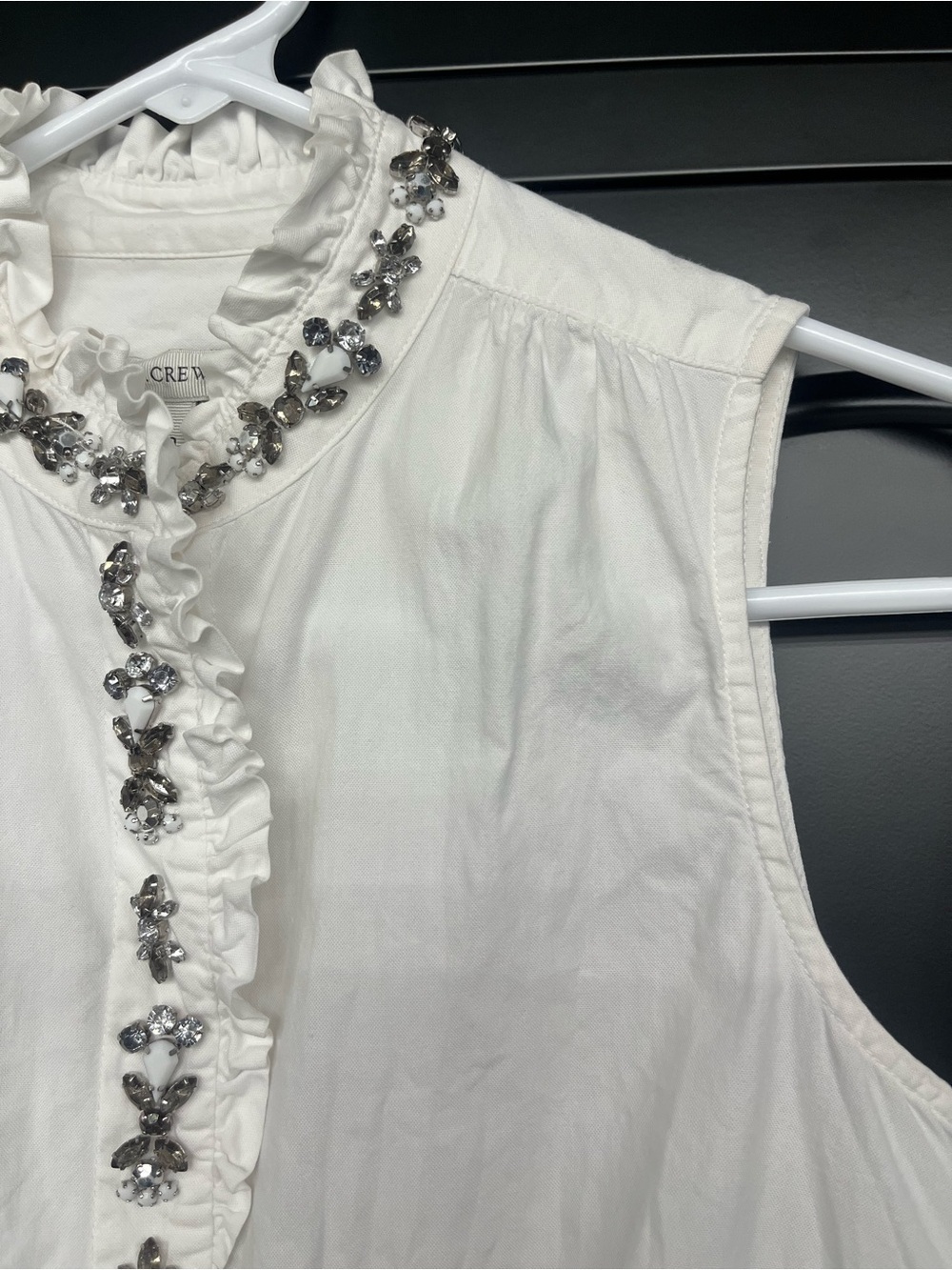 J. Crew White Sleeveless Button-Down Top with Crystal Collar - Picture 4 of 13